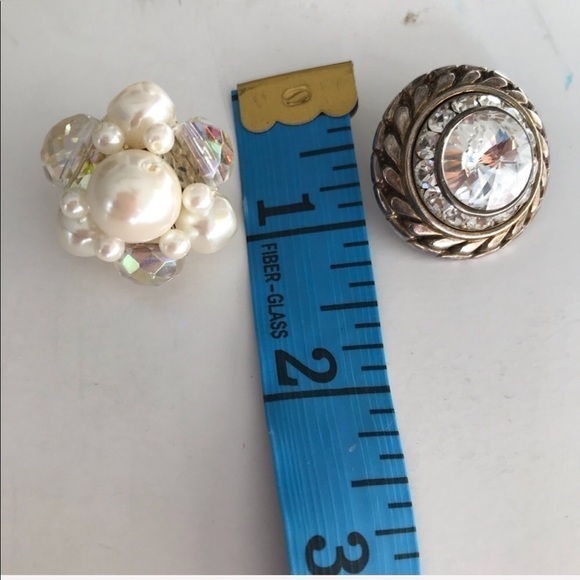 VINTAGE Pearl/CZ Clip On Earrings 2 Set Bundle - Picture 4 of 8
